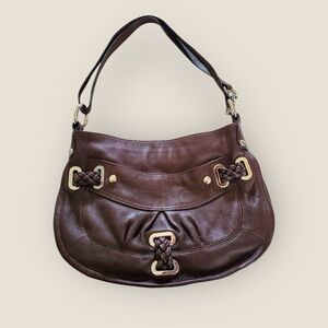 🌟B.Makowsky Italian Leather Hobo Brown Shoulder Crossbody Leopard Luxurious